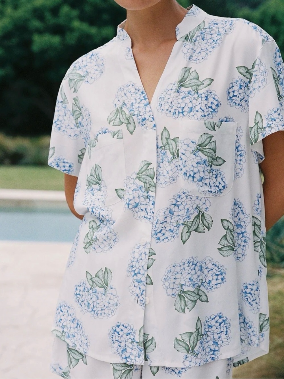 Piyama Maggie Pajama Top Blue Hydrangea Print Sz M